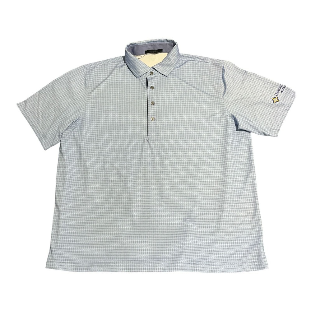 Greyson Polo Shirt Men L Blue Geometric Universal Pegasus Short Sleeve Golf